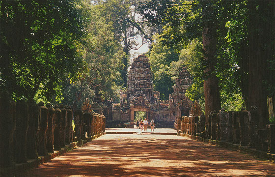 ANGKOR - Preah Khan - la bellissima luce di fine mattina che filtra tra la vegetazione ed esalta i colori delle pietre - porta ovest