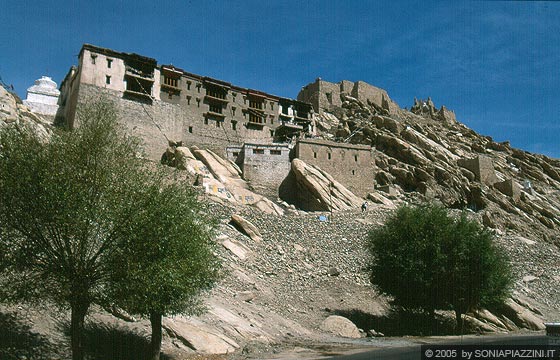 LADAKH - HIMALAYA - Shey Gompa a soli 15 km da Leh - vista d'insieme dell'imponente monastero dalla strada