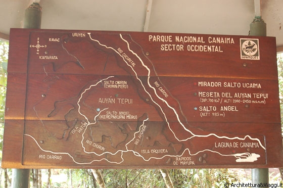 PARCO NAZIONALE DI CANAIMA - La mappa del parco indica che ci troviamo al mirador Salto Ucaima