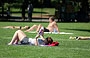 CENTRAL PARK . Chi legge, chi prende il sole, chi semplicemente si rilassa sdraiato sul verde prato di The Great Lawn