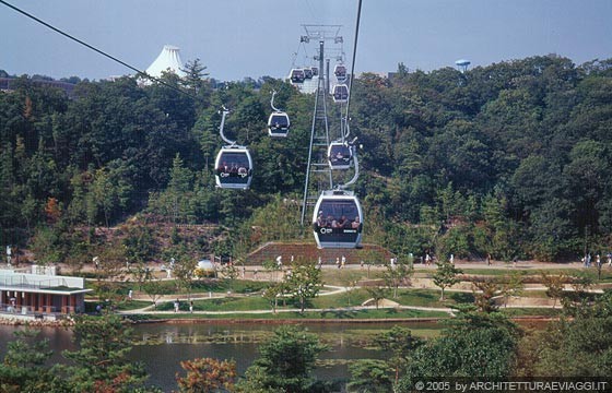 EXPO AICHI 2005 - Dalla Gondola Kikkoro panoramica dell'esposizione tra giardini, laghetti, padiglioni e foresta circostante