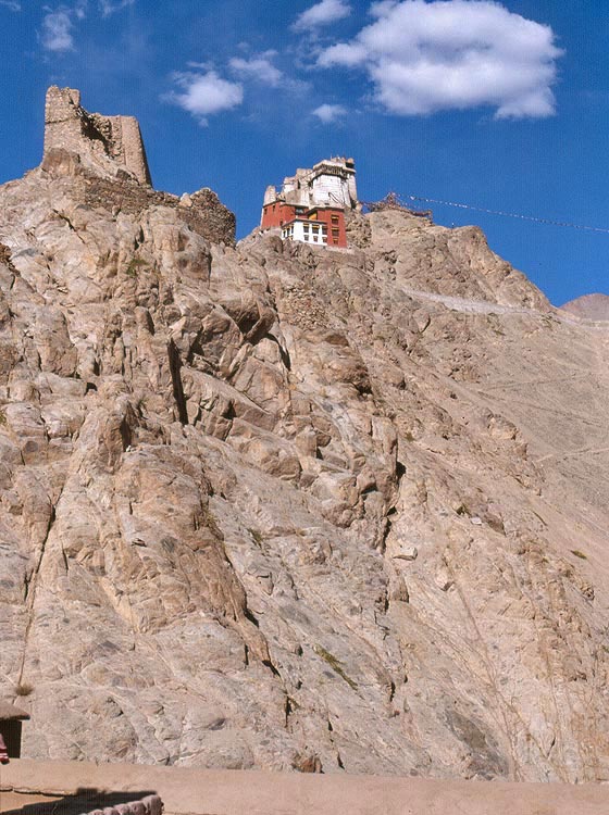 LEH - LADAKH  - Dai tetti del Leh Palace vista sul Namgyal Tsemo Gompa e il forte in rovina
