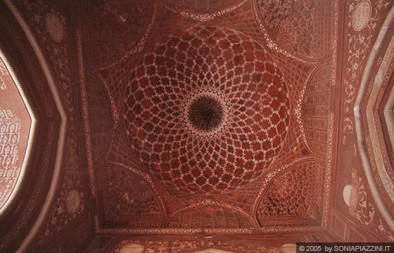 AGRA - Taj Mahal - la cupola centrale della moschea in arenaria rossa vista dal basso