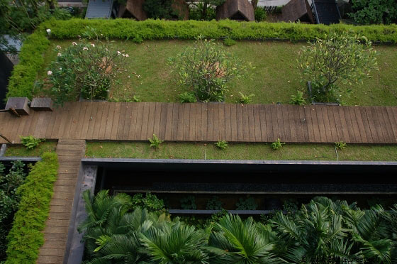 SENTOSA ISLAND - I giardini pensili  sul tetto del Siloso Beach Resort aiutano ad abbassare la temperatura degli ambienti interni