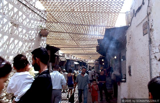 FES EL-BALI - I caratteristici vicoli della medina con i loro sistemi di protezione solare e i bei giochi di ombreggiatura