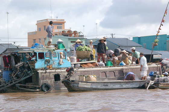 DELTA DEL MEKONG - Sullo sfondo della cittadina di Cai Rang si svolgono gli animati scambi commerciali del Mercato galleggiante di Cai Rang