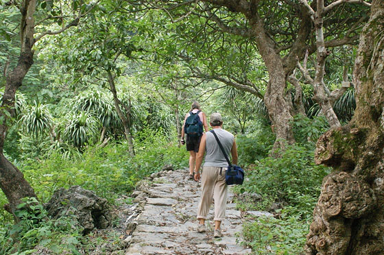 PAGODA DEI PROFUMI - Francesco e la turista inglese su un percorso di ciottoli tra la rigogliosa vegetazione
